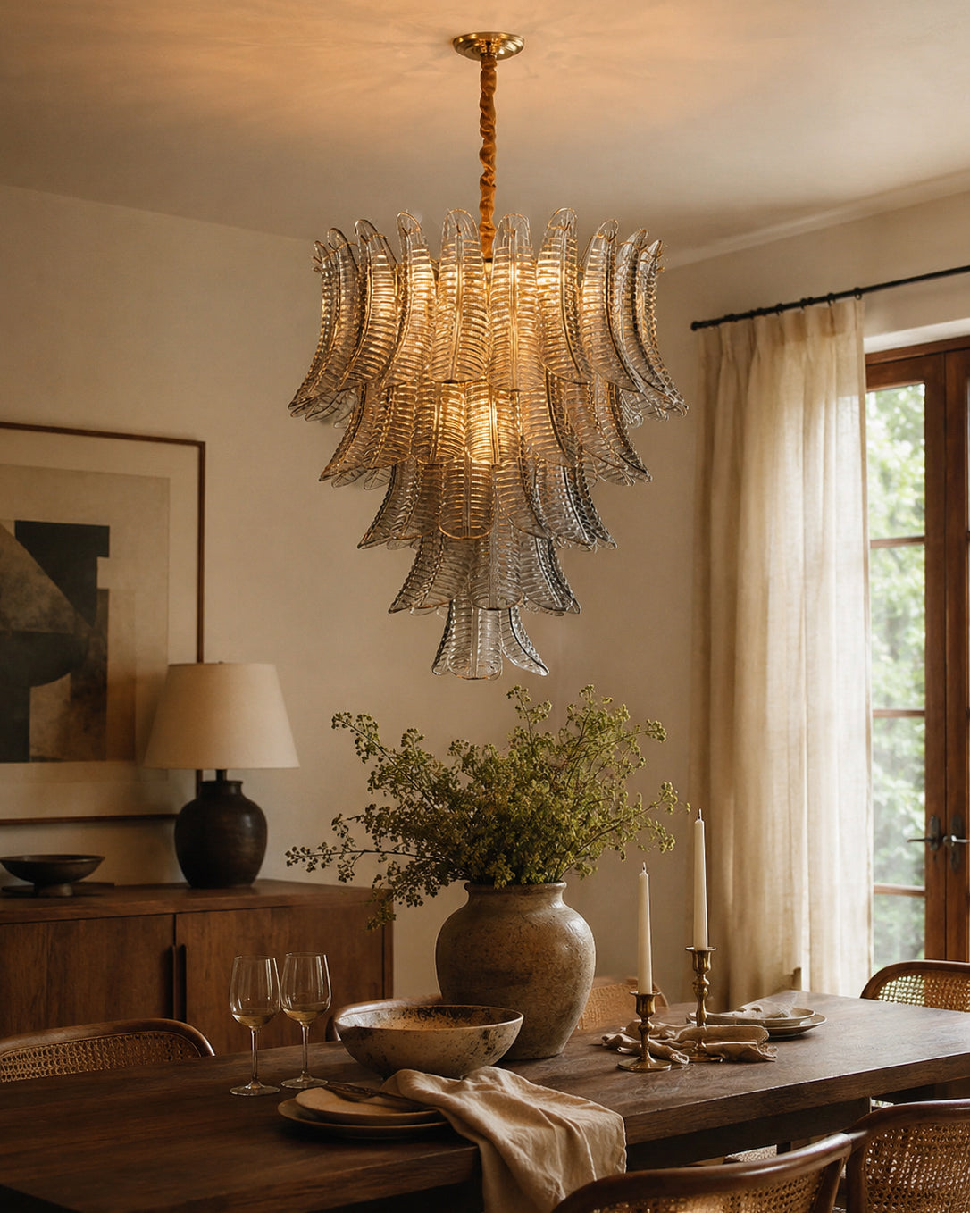 Full view of the multi-tiered Isolde Chandelier, showing its organic shape.