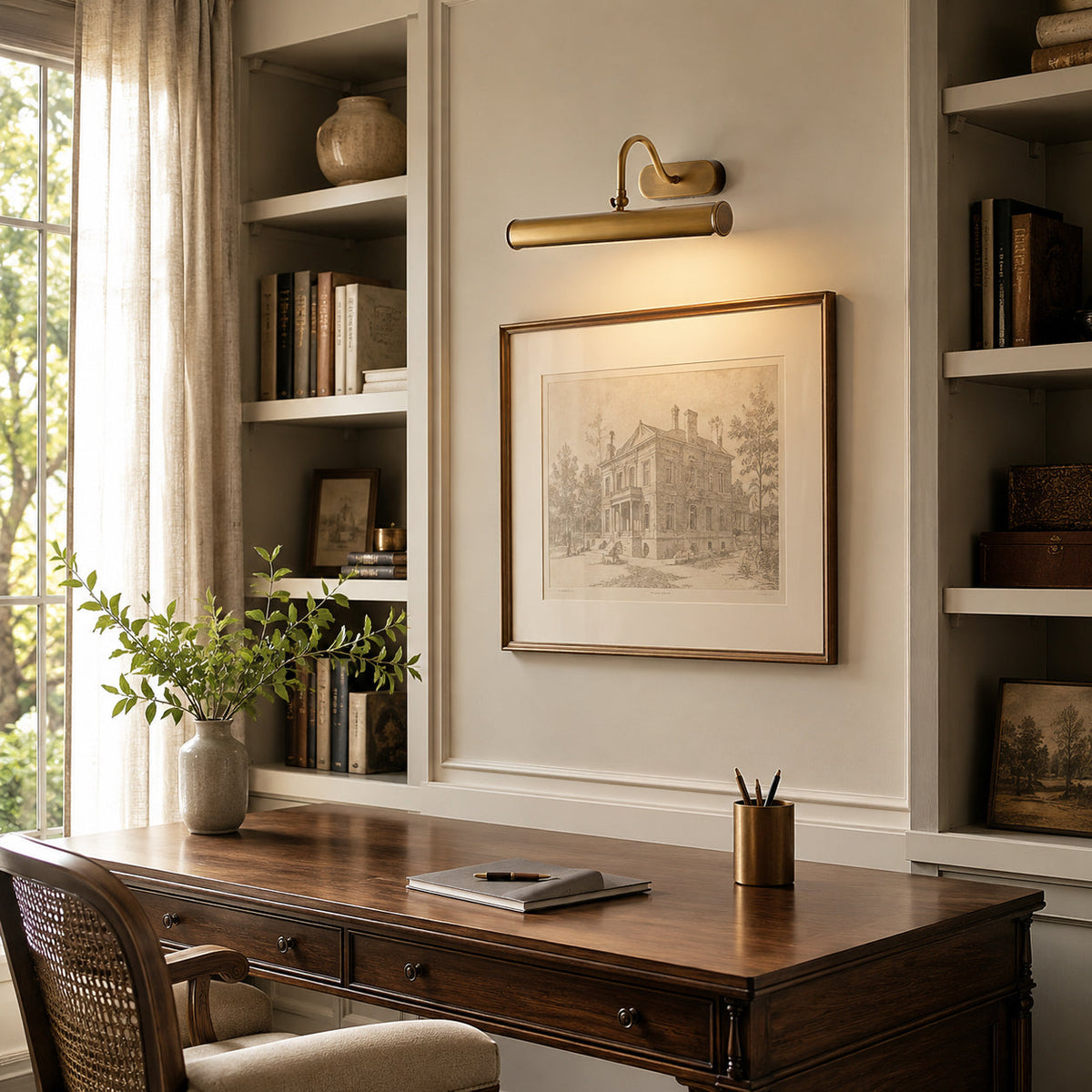 The Ainsworth Wall Sconce in an Antique Brass finish.