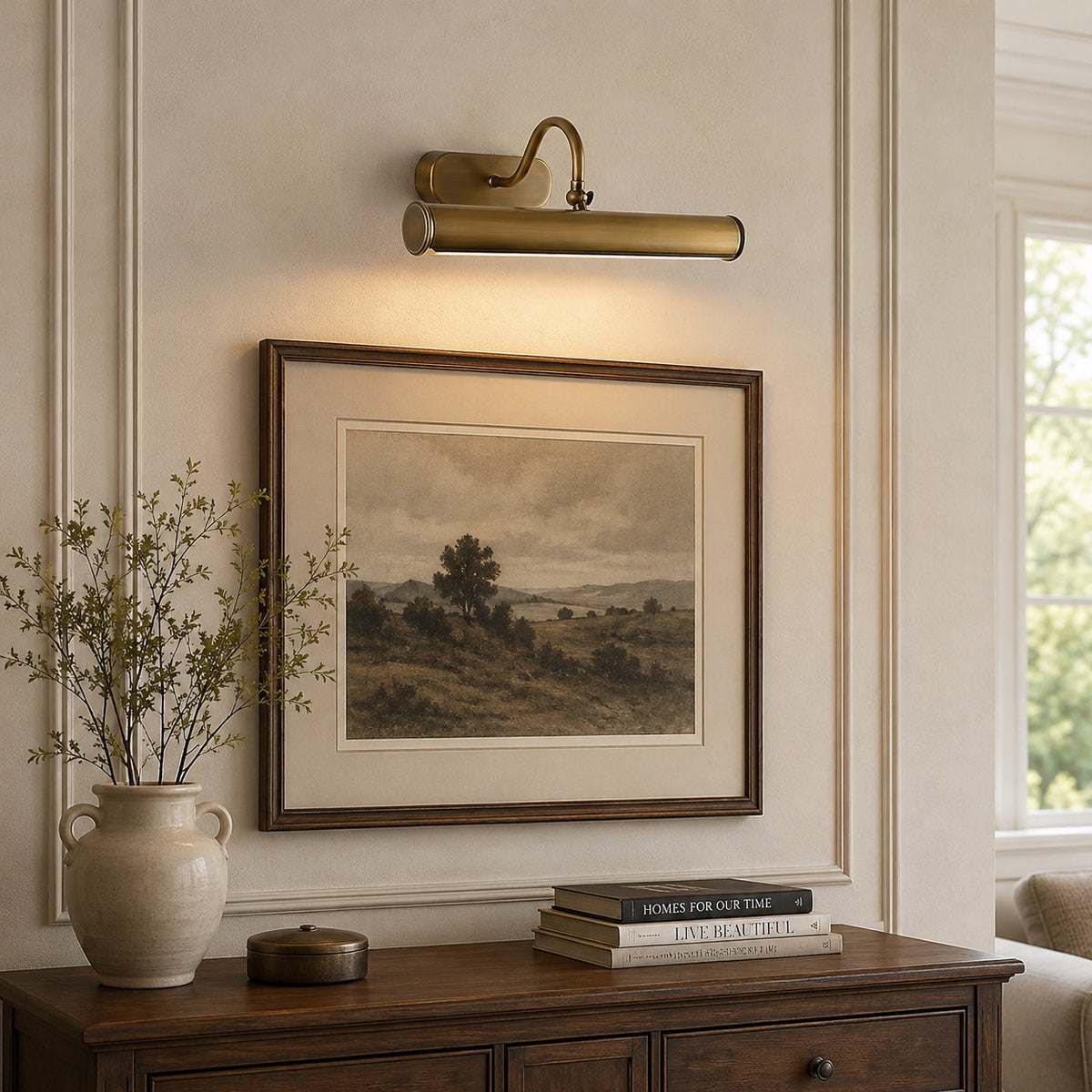 Side profile of the Ainsworth Brass Wall Sconce, showing its slim design.