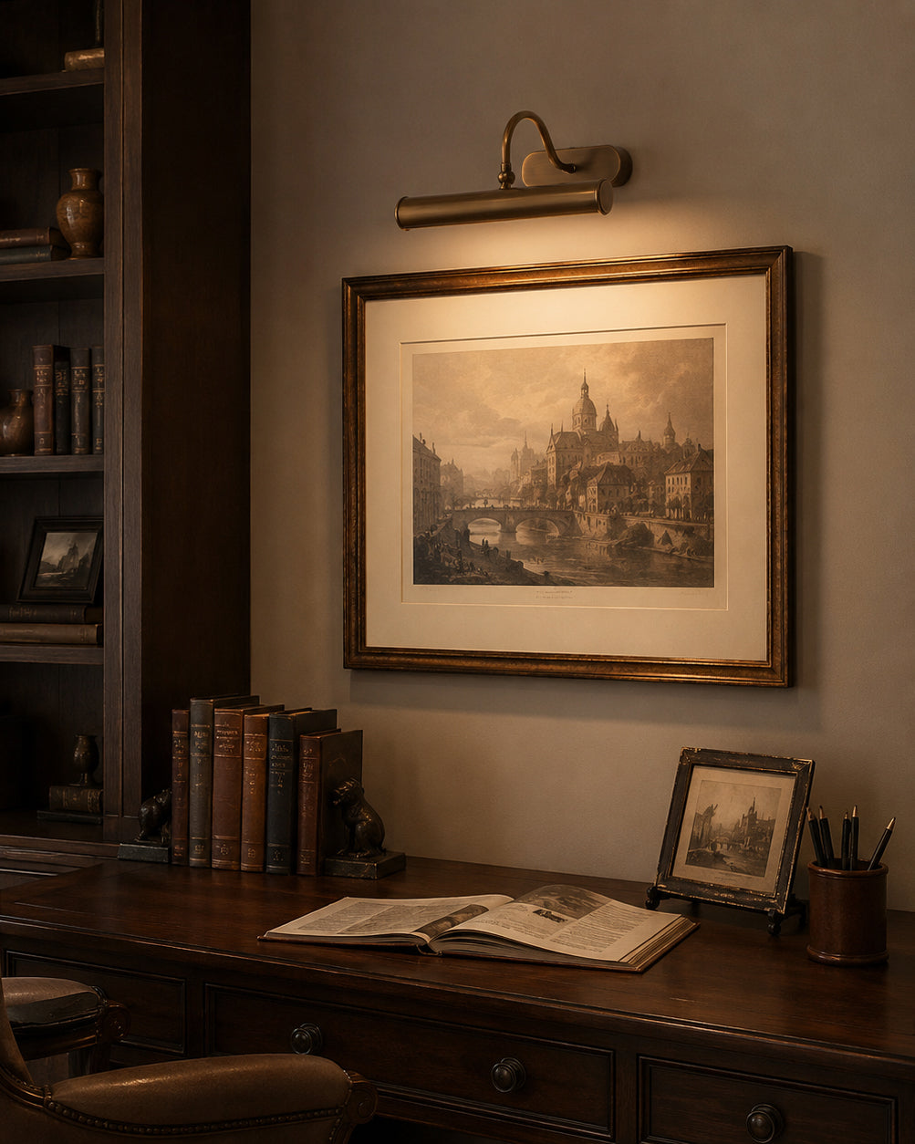 The warm light cast by the Ainsworth Wall Sconce.