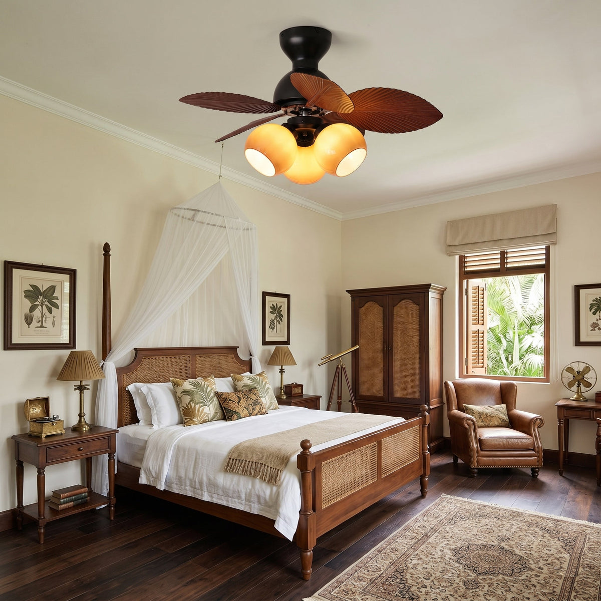 Close-up of the Belize Ceiling Fan's central light fixture and motor.