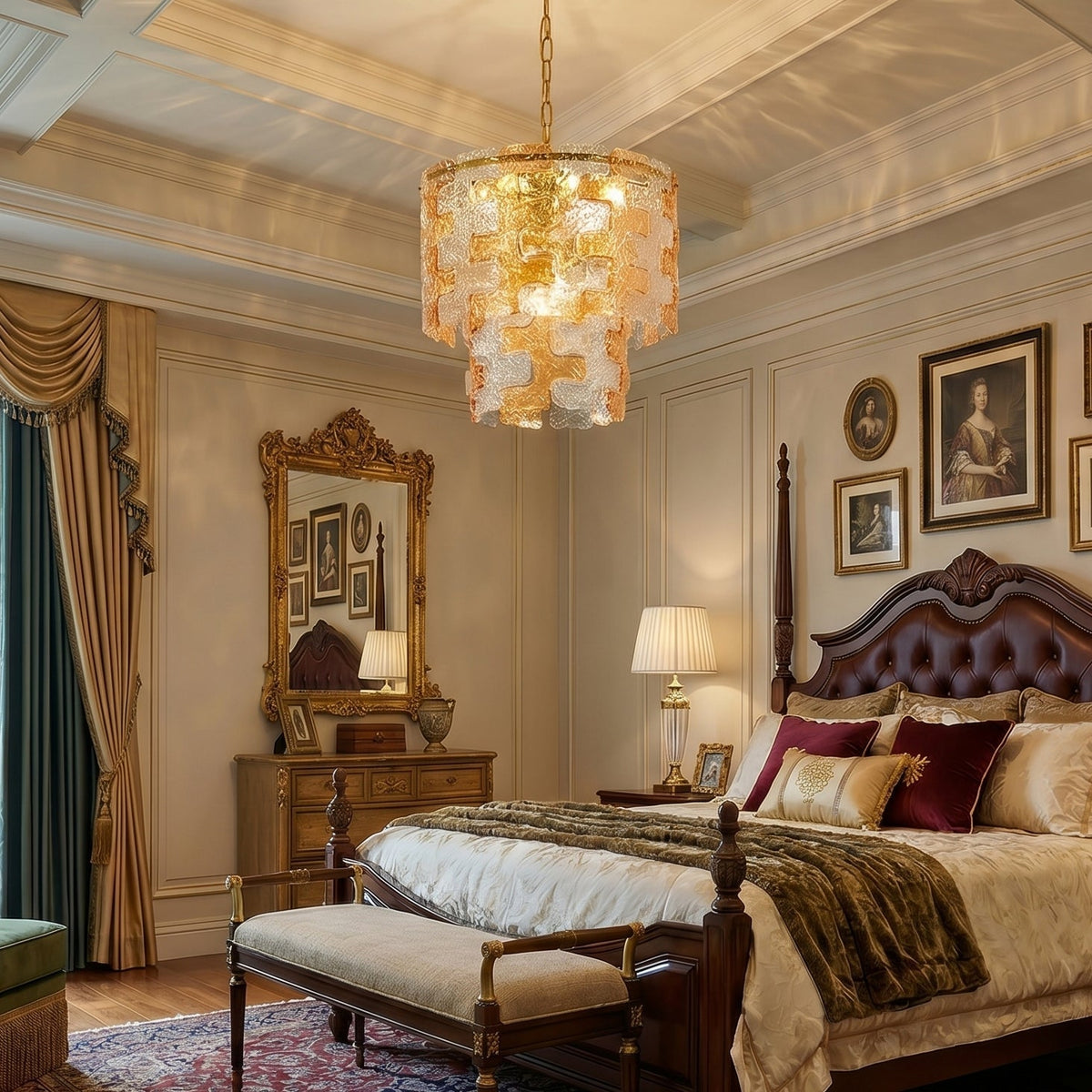 The large 80cm Jigsaw Glass Chandelier as a centerpiece in a grand foyer.