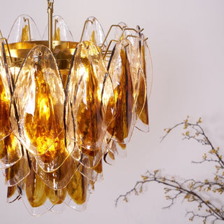 Aurora Lustre Ambre Feuille Verre Superposé Organique Chaleur
