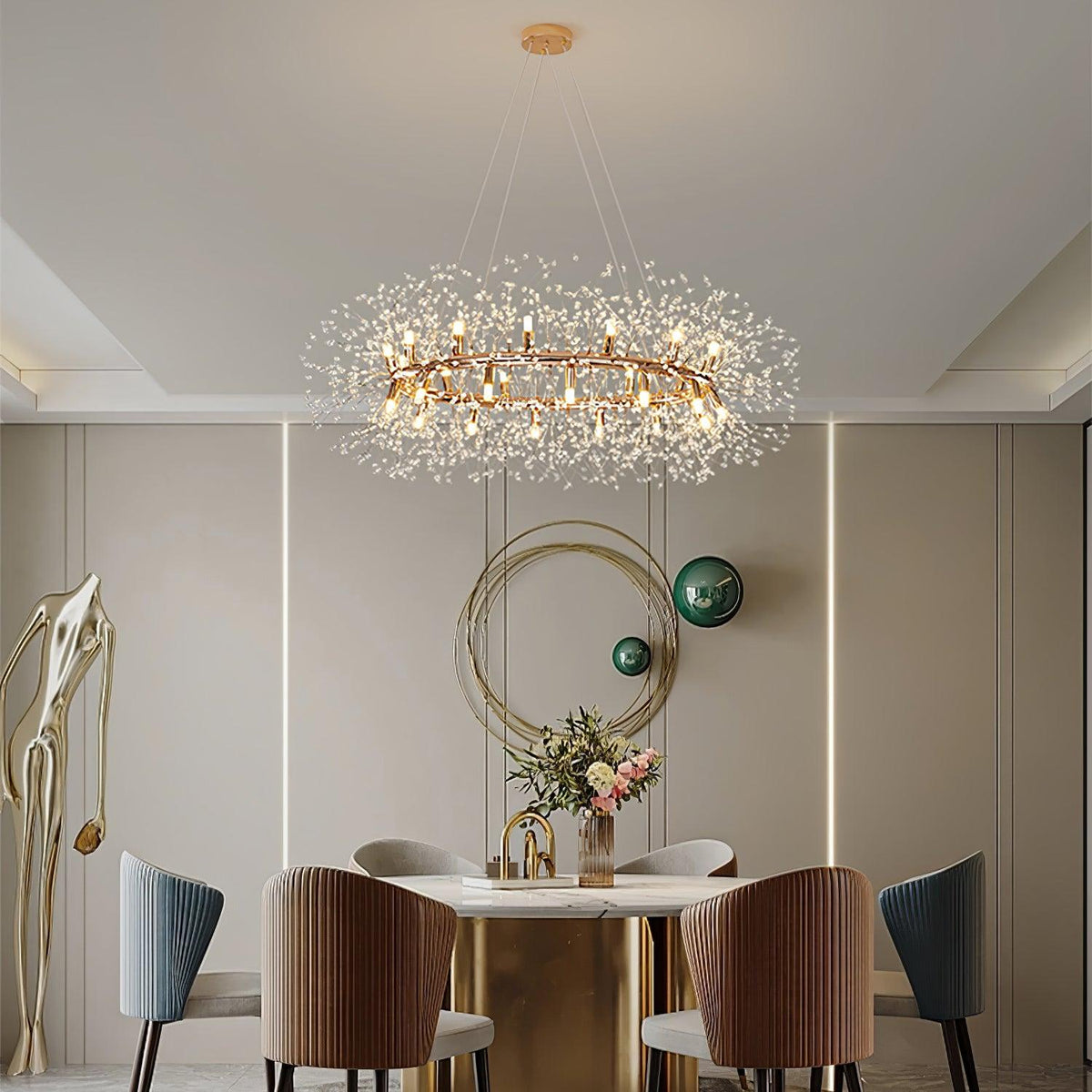 Kirelia Lustre Pissenlit Rond en Acier Inoxydable