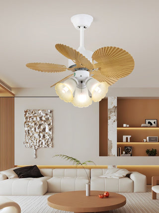 Ventilateur de plafond Aurelia en bois et verre vintage avec lumière
