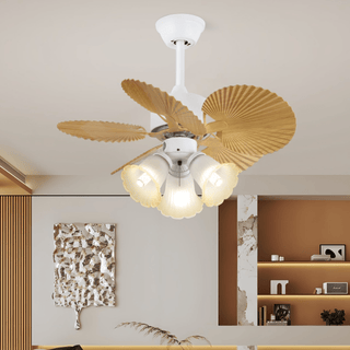 Ventilateur de plafond Aurelia en bois et verre vintage avec lumière