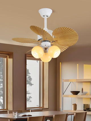 Ventilateur de plafond Aurelia en bois et verre vintage avec lumière