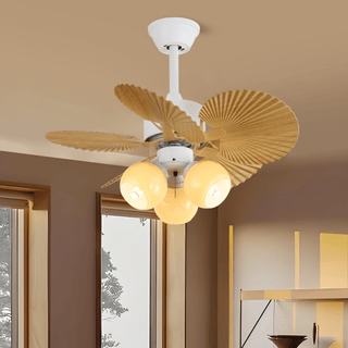Ventilateur de plafond Aurelia en bois et verre vintage avec lumière