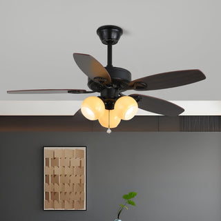Plafonnier Ventilateur Calviera en Bois et Verre Vintage