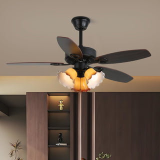 Plafonnier Ventilateur Calviera en Bois et Verre Vintage