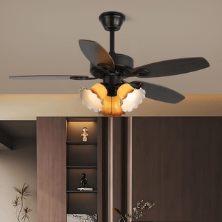 Plafonnier Ventilateur Calviera en Bois et Verre Vintage