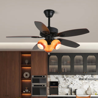 Plafonnier Ventilateur Calviera en Bois et Verre Vintage
