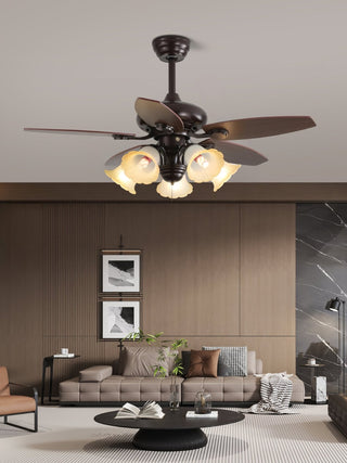 Plafonnier ventilateur Florence Vintage en bois et verre