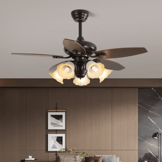 Plafonnier ventilateur Florence Vintage en bois et verre