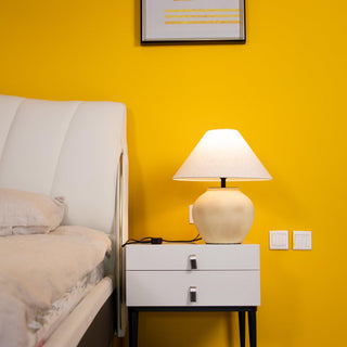 Lumian Lampe de Table en Tissu Et Céramique Rustique Beige