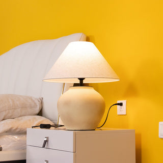 Lumian Lampe de Table en Tissu Et Céramique Rustique Beige