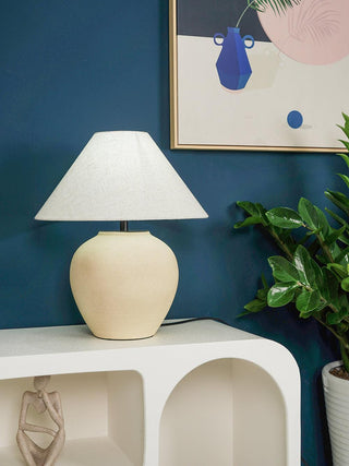 Lumian Lampe de Table en Tissu Et Céramique Rustique Beige