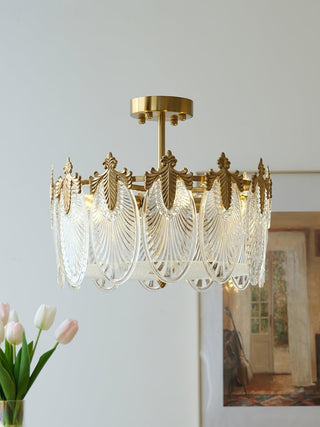 Lustra Lustre en Verre Pétales avec Cadre Doré Rond