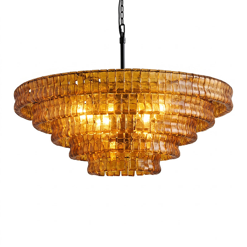 The Ghiaccio Chandelier in Gold finish, detail of the bottom tier.
