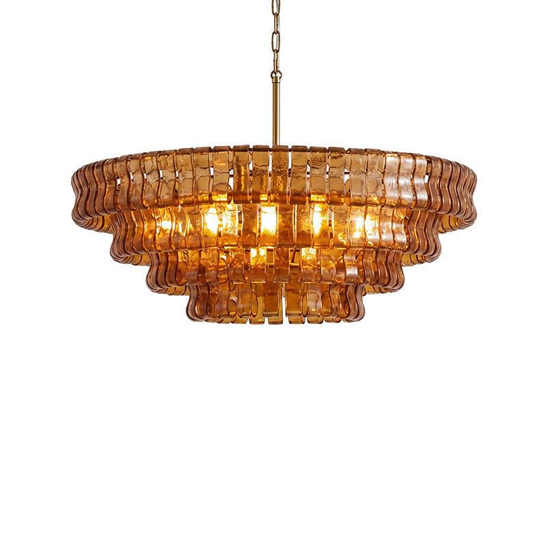 The Ghiaccio Chandelier in Smoke Grey finish, lit in a contemporary room.