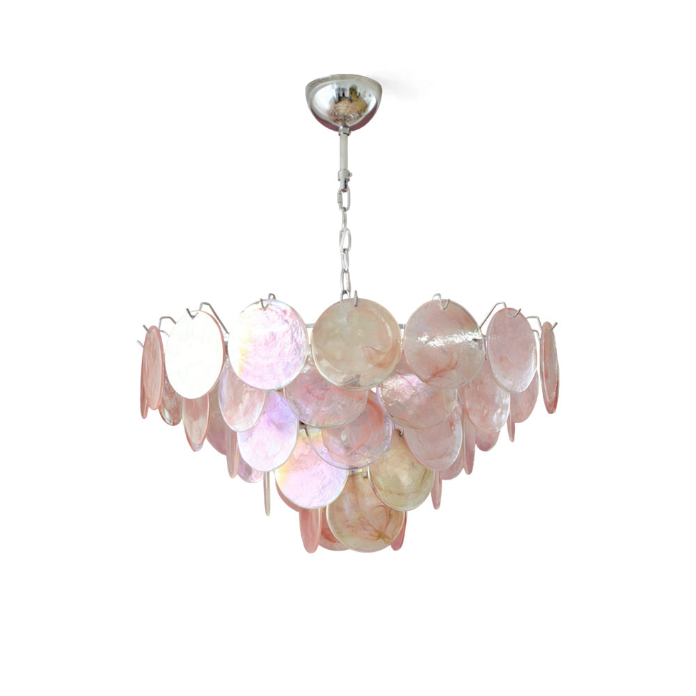 Brette Disk Glass Chandelier in a contemporary dining room setting.
