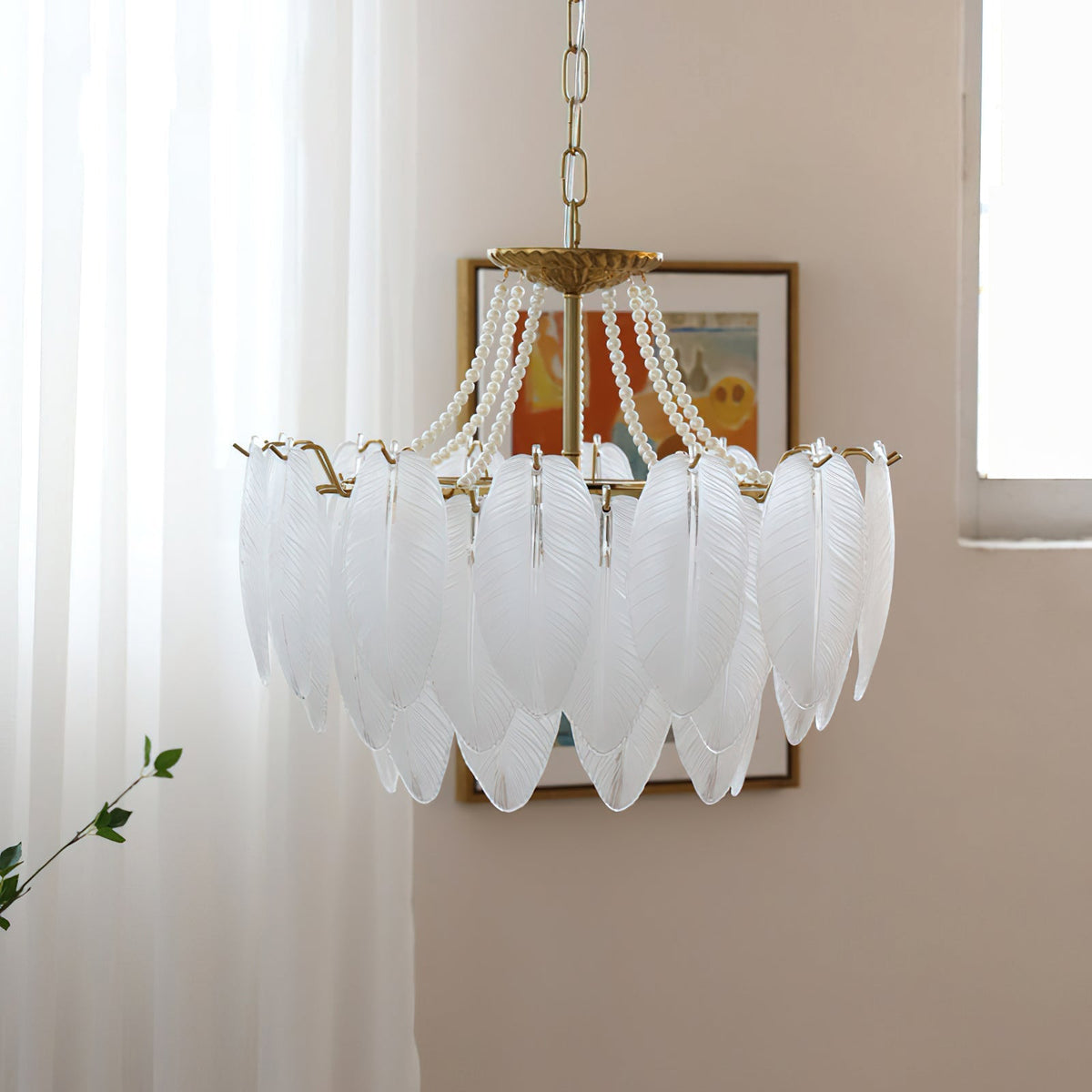 Side profile of the Antheia Feathered Glass Chandelier.