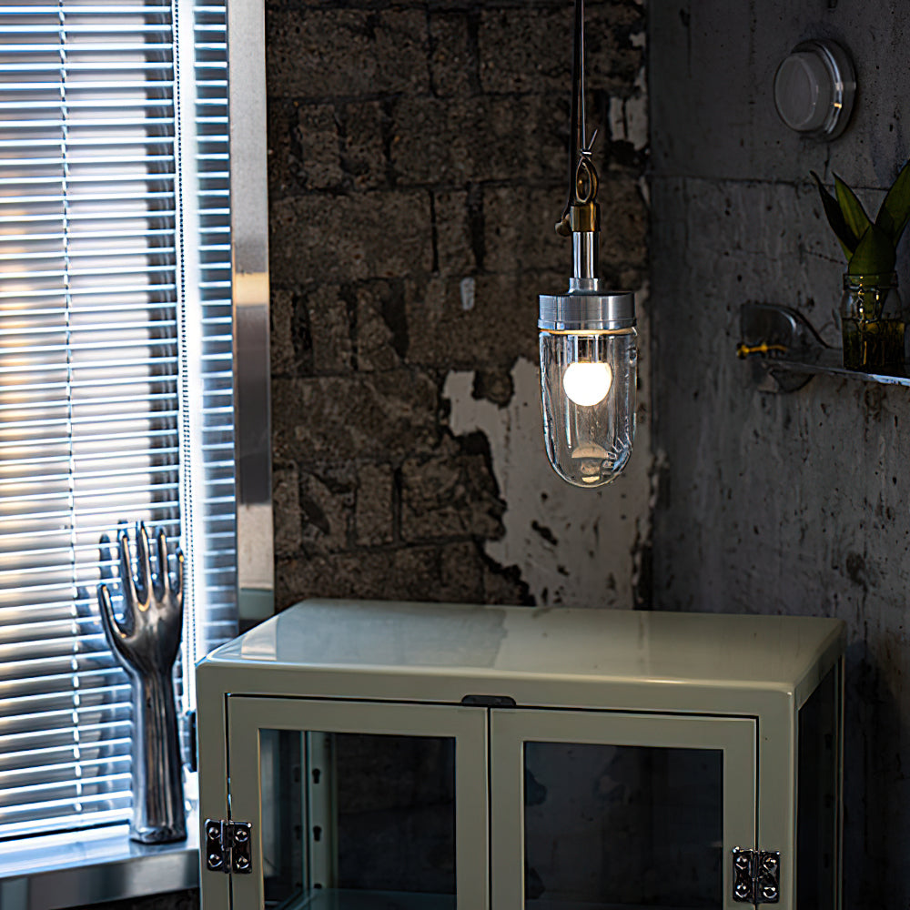 Close-up shot of the clear cast glass casing of the pendant light.