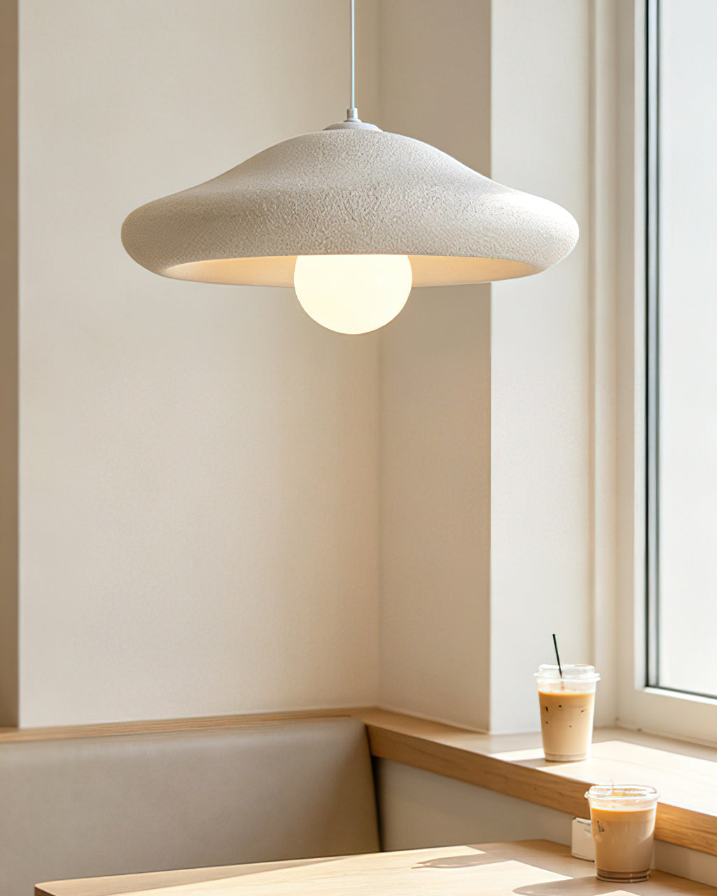 The Chalk Pendant Light as a statement piece in a neutral-toned bedroom.