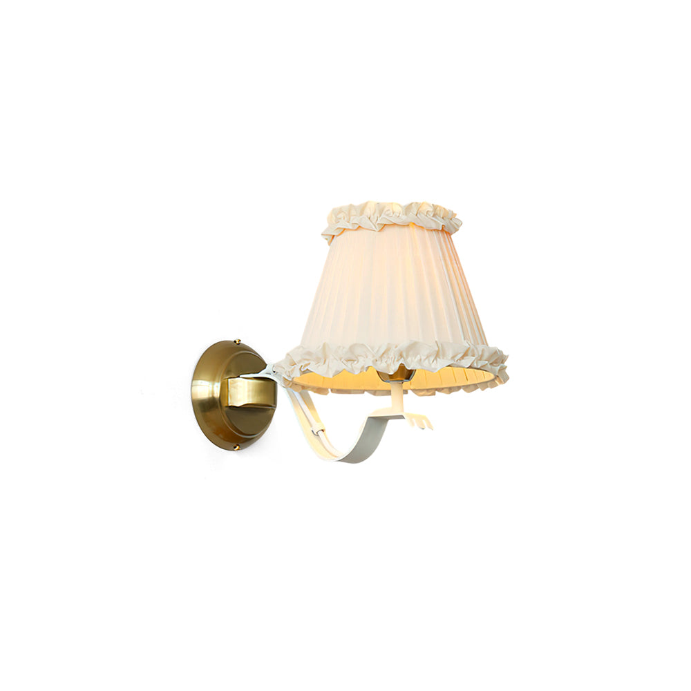 Chantal Ruffle Wall Sconce with beige fabric shade and gold arm.