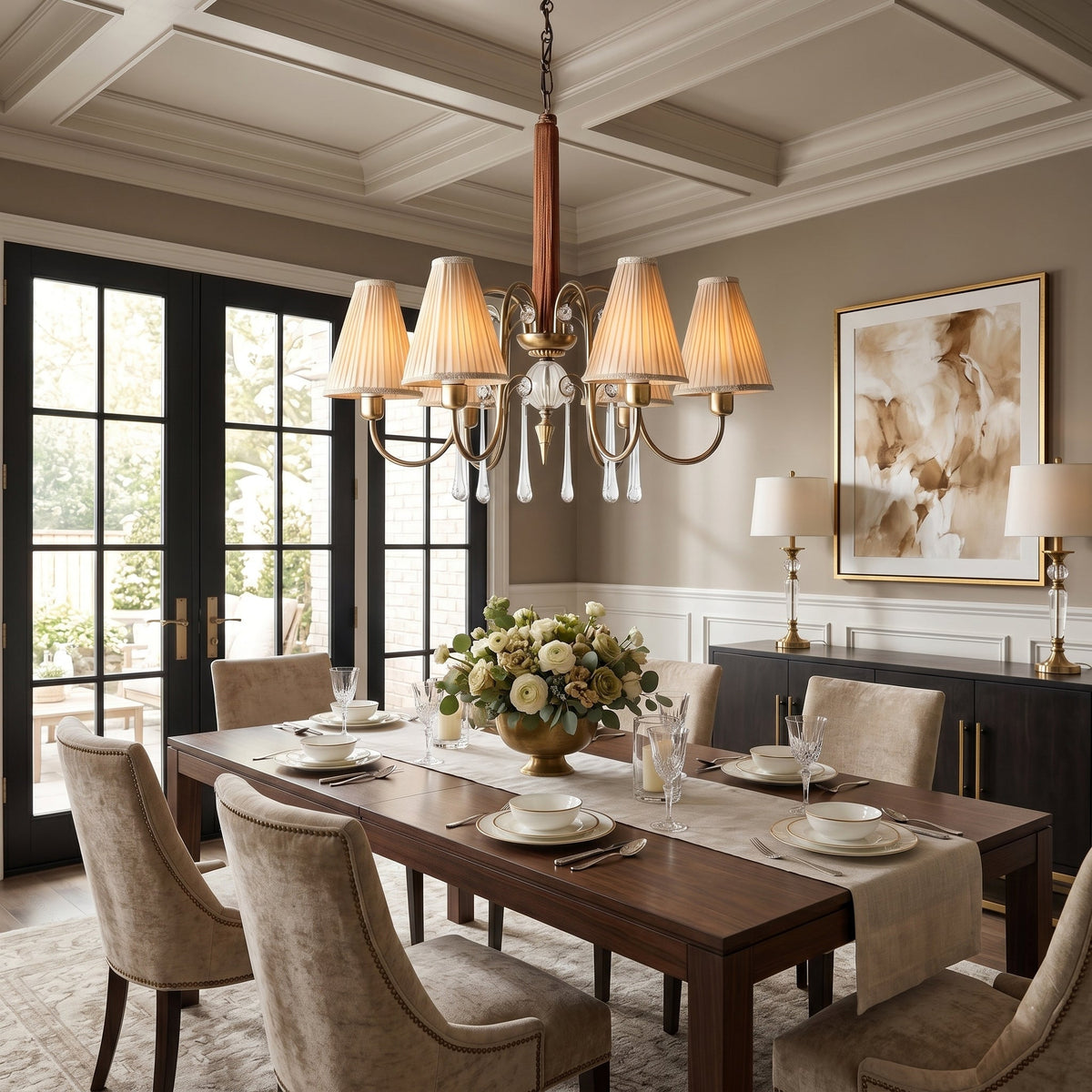 The 6-light Chateaux chandelier shown with dimensions L 76cm x H 150cm.