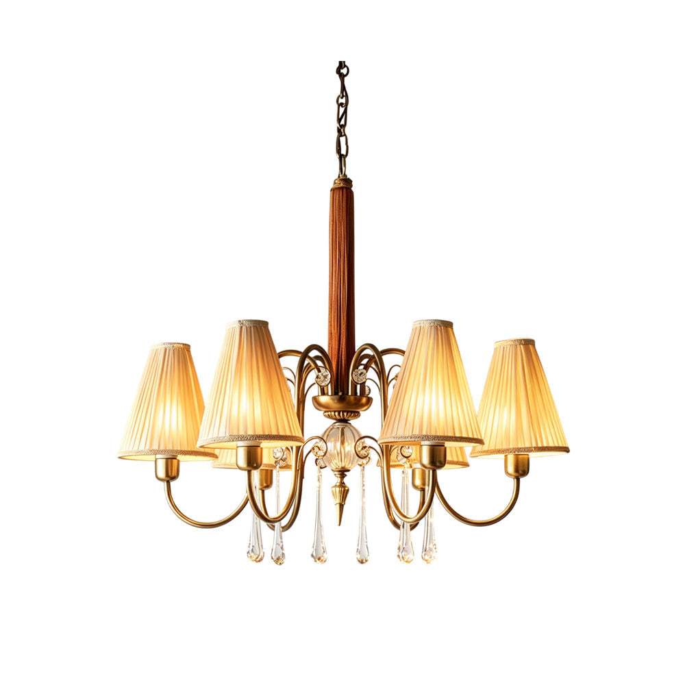 The chandelier against a dark background to emphasize its elegant form.
