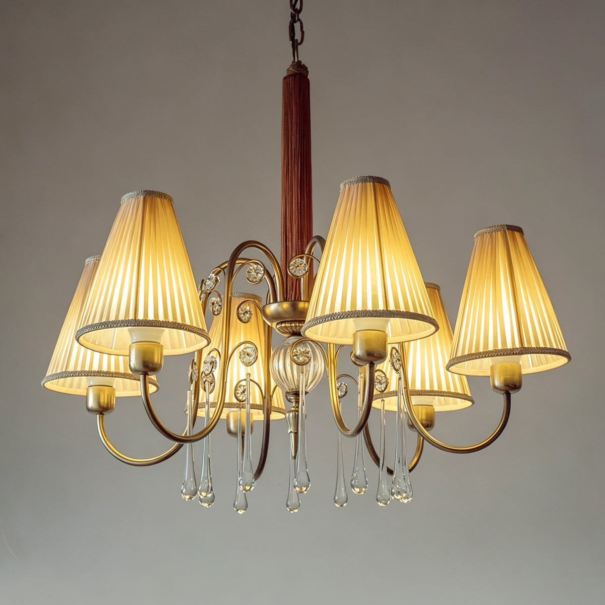 Detail of the candelabra-style light node without the fabric shade.