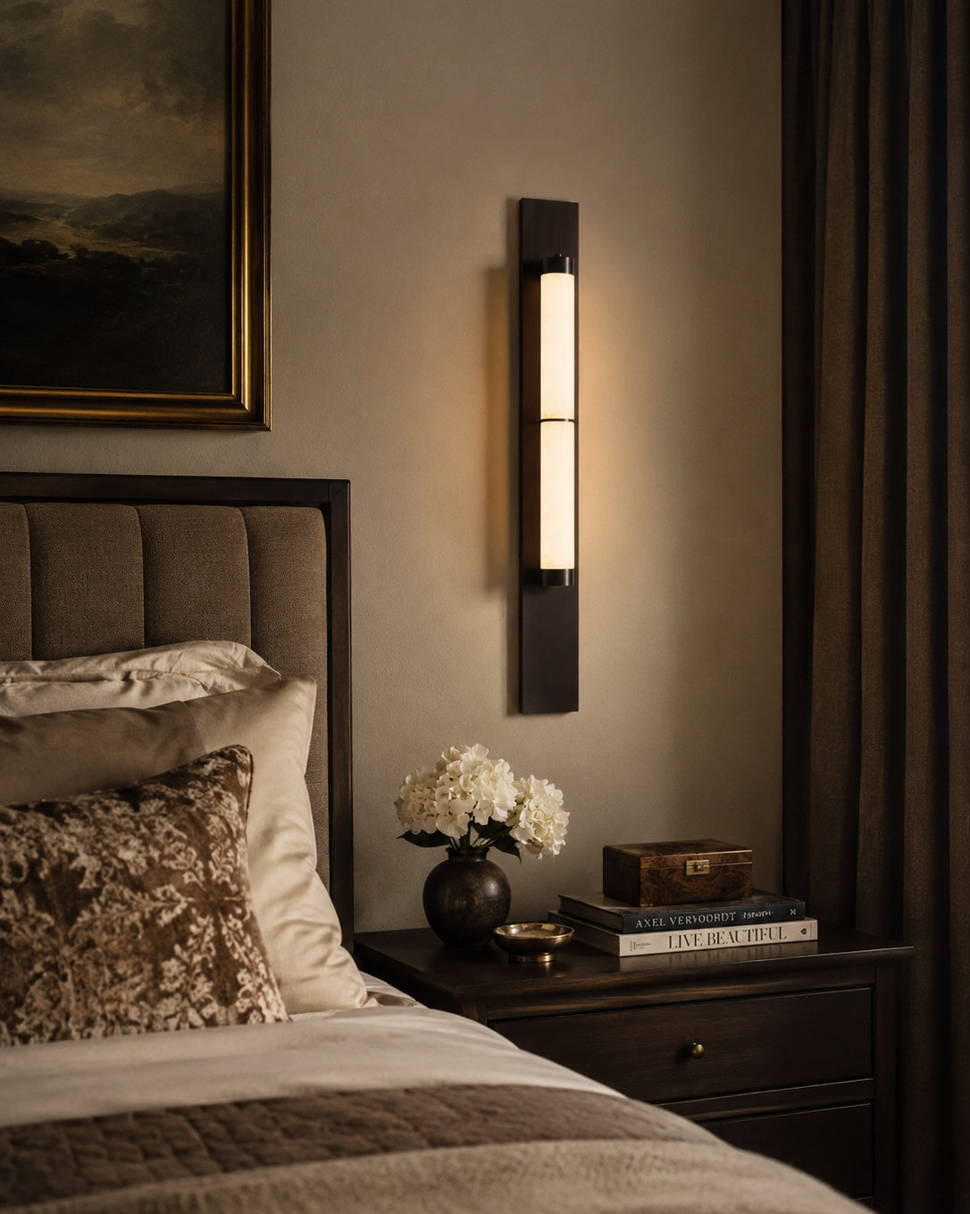 The wall lamp shown in a hallway setting.