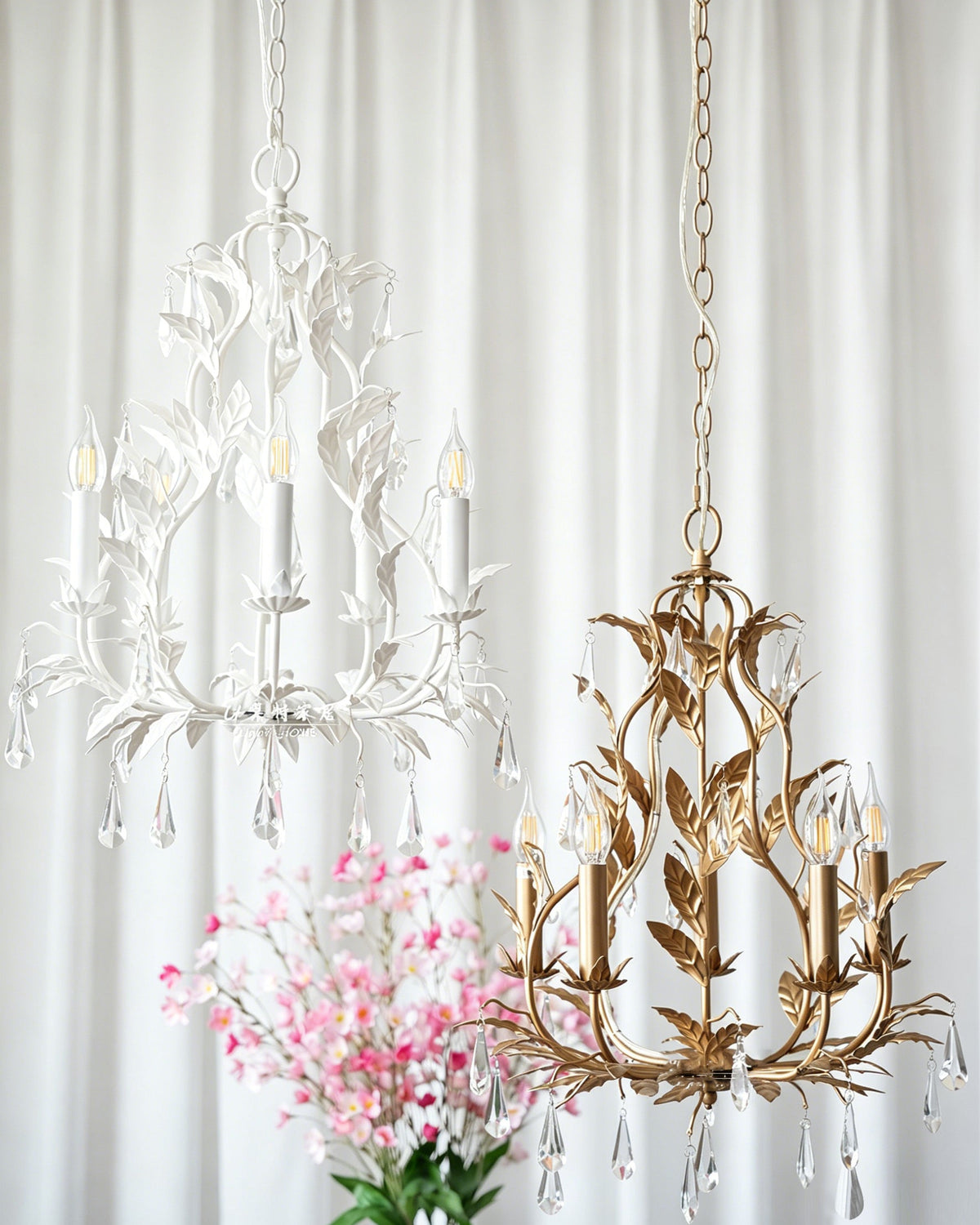 Side profile of the whimsical Evie Crystal Chandelier.