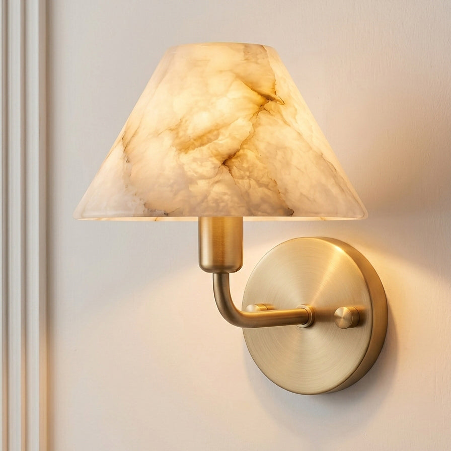 Gilda Alabaster Wall Sconce shown in the white finish option.