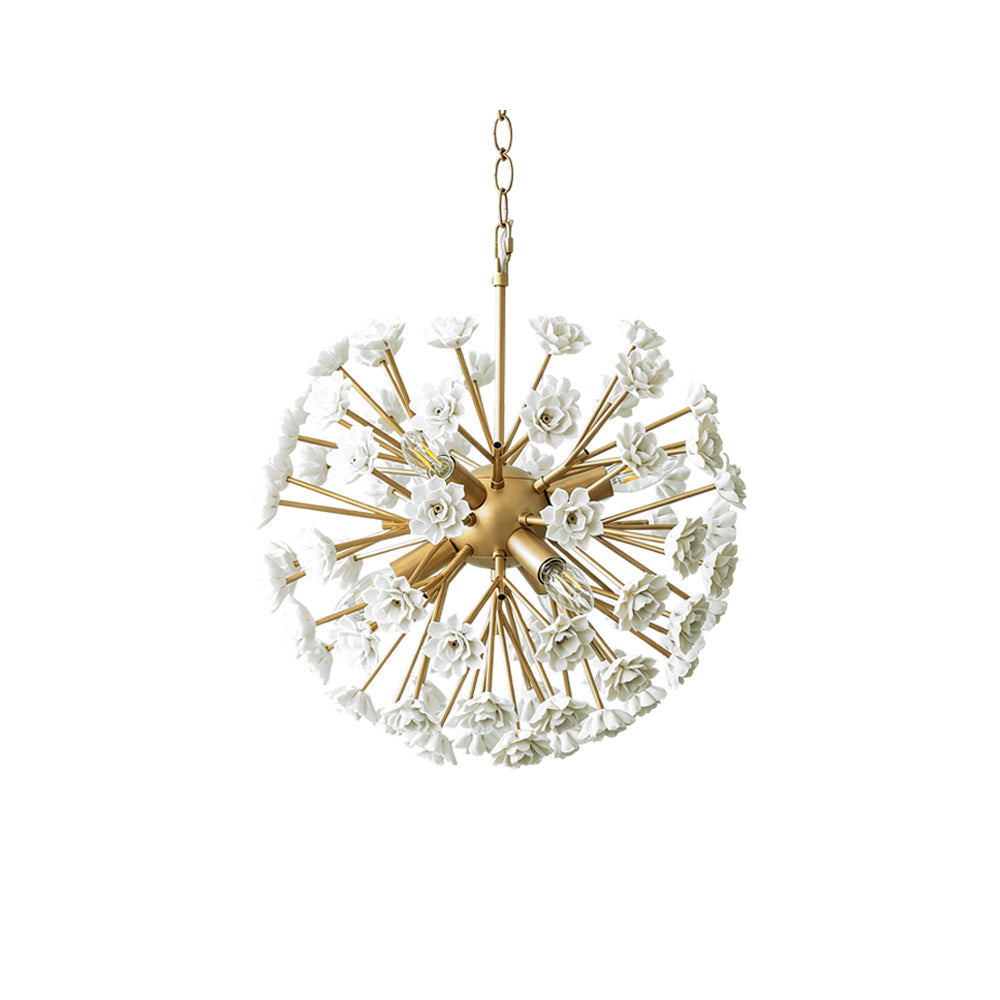 Gillian Botanical Sputnik Chandelier in gold and white finish.