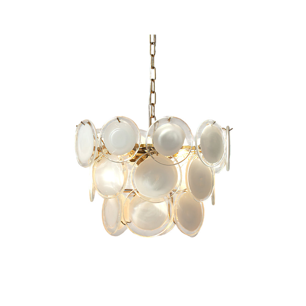 Gropius Disc Pendant Light with gold and white glass layers.