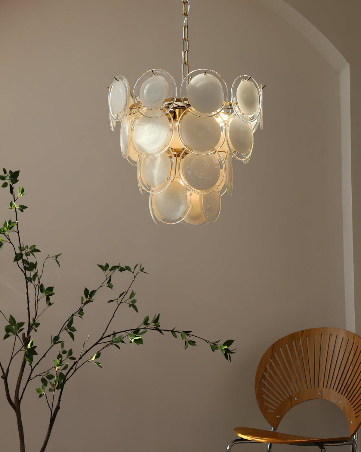 The white glass detail of the pendant light.