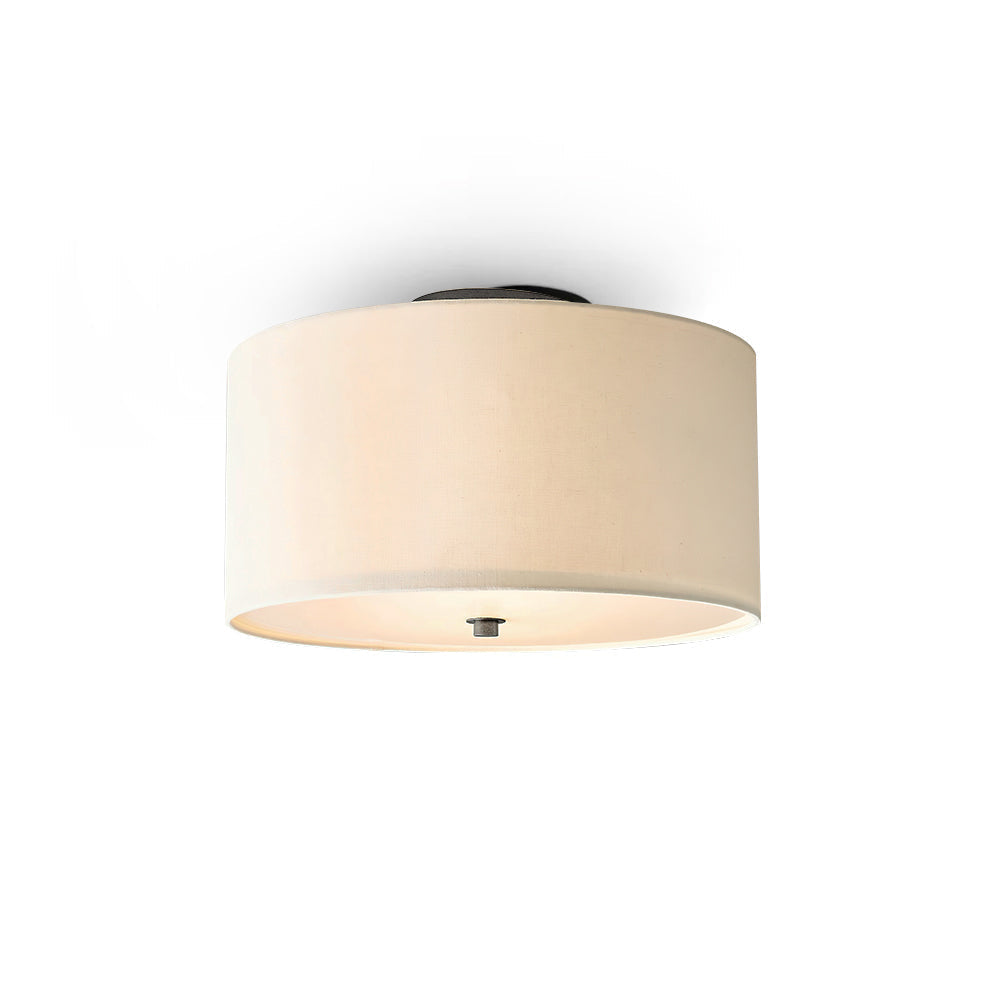 Harrison linen drum flush mount light with a natural linen shade against a plain wall.