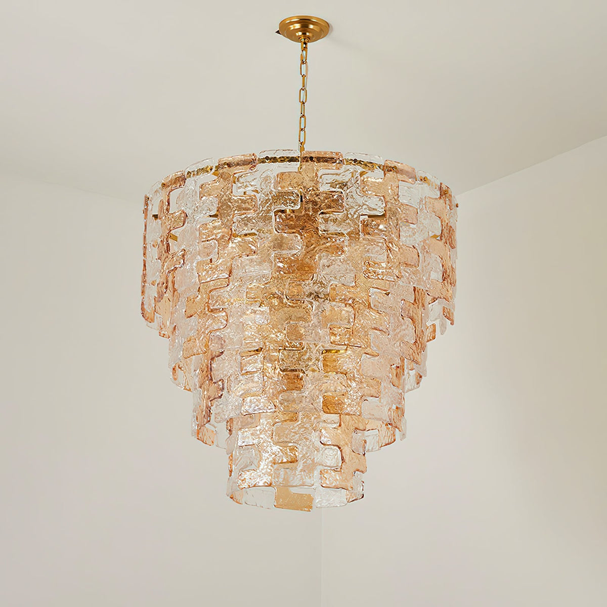 Lifestyle image of the Jigsaw Chandelier in a modern, luxurious home.