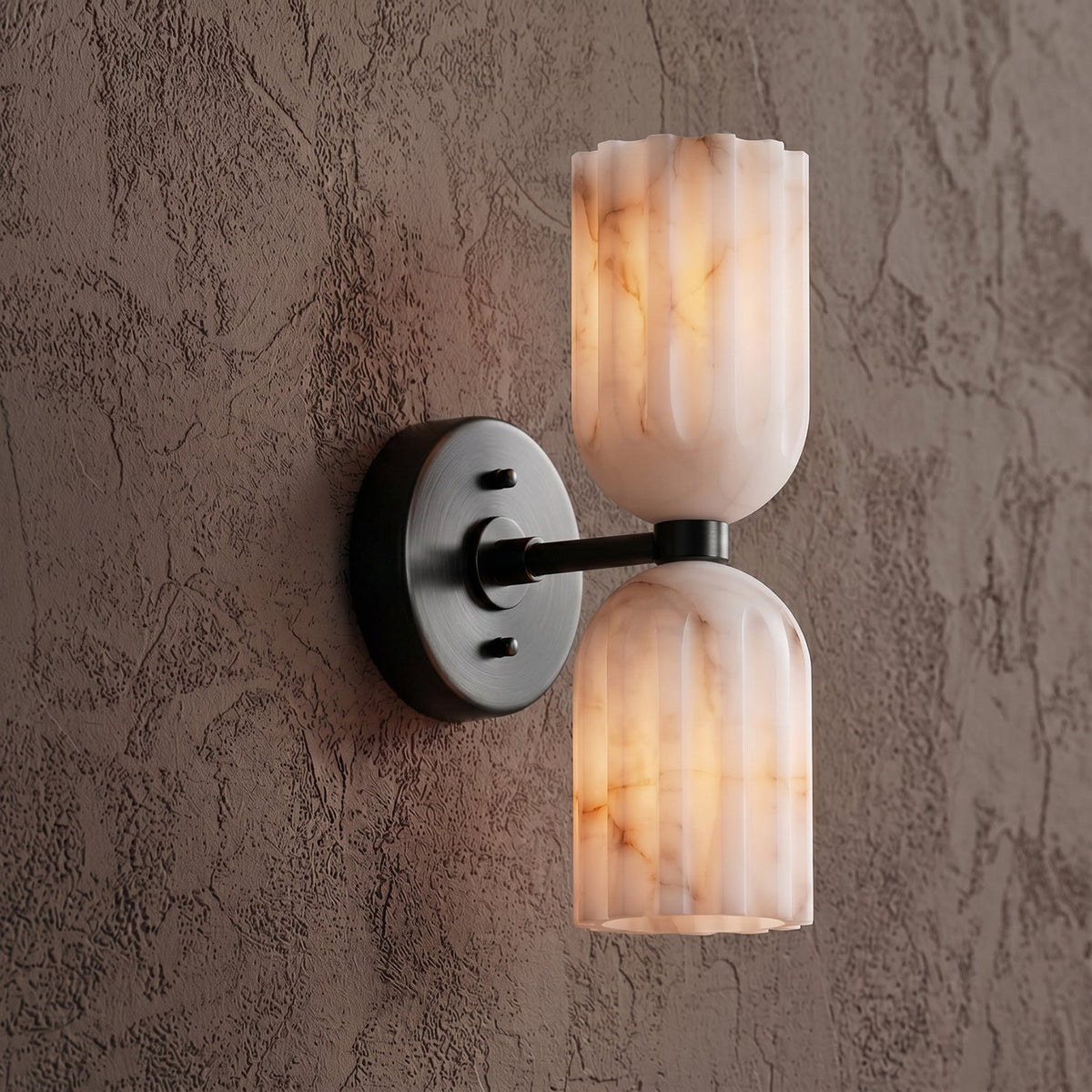 The sconce turned on, casting a warm, bi-directional glow.