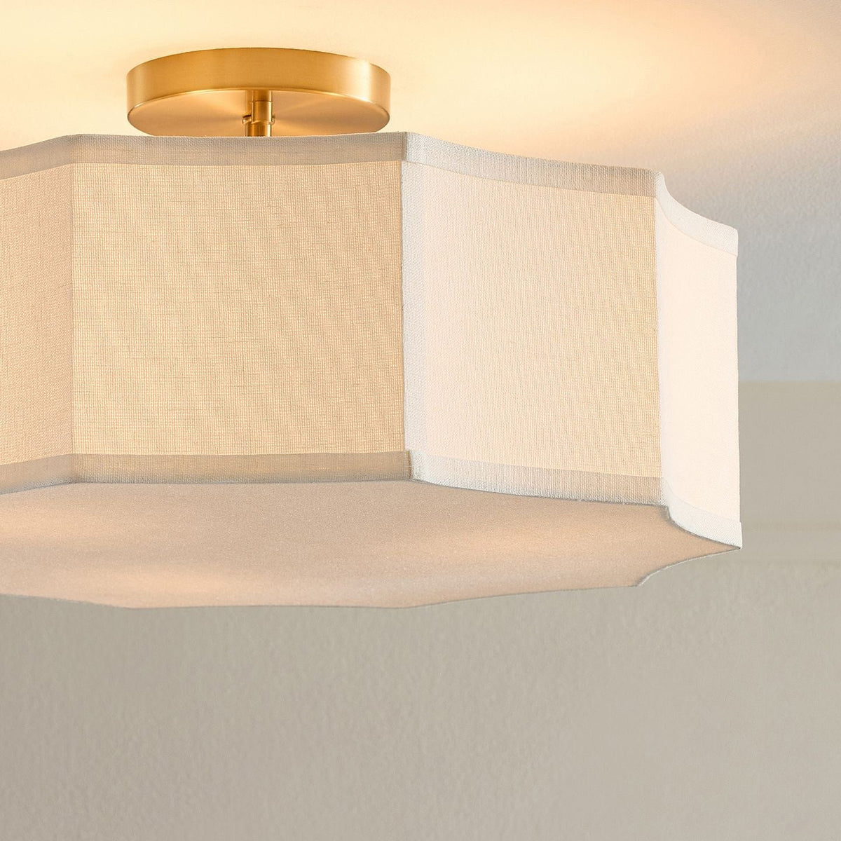 Dimension diagram for the Prescott Linen Flush Mount, showing a diameter of 17.7 inches and a height of 9.1 inches.