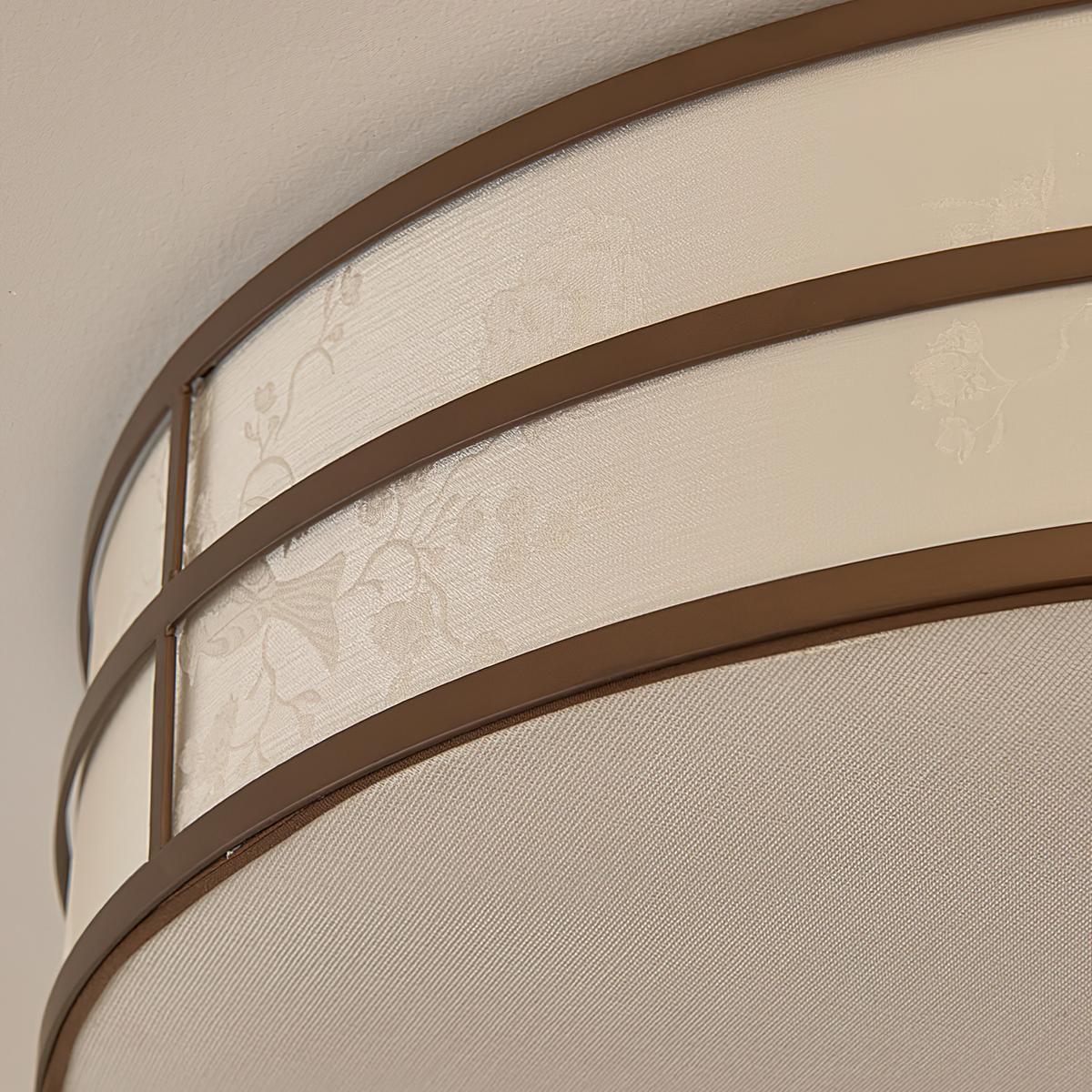 Angled view showing the two-tier construction of the drum shade.