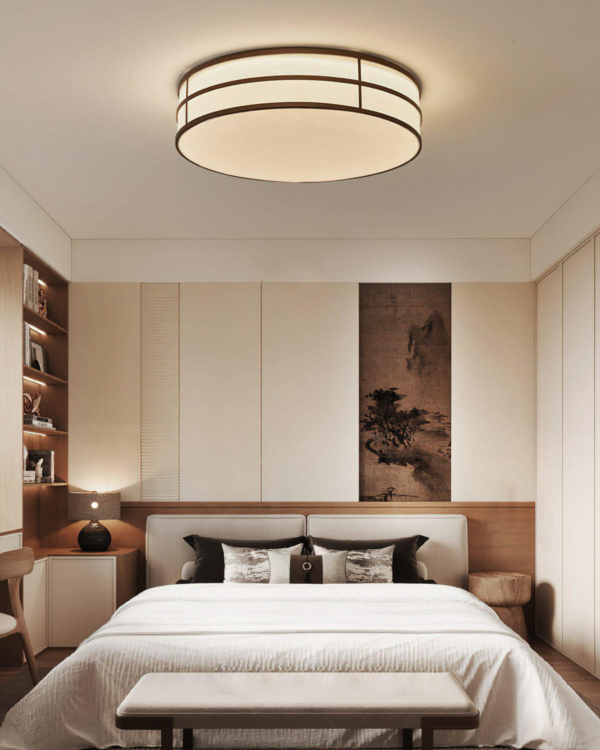 The larger 20.5-inch Ray LED Flush Mount installed over a dining nook.