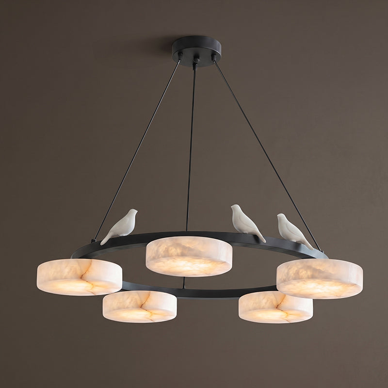 Unlit view of the Sienna chandelier, showcasing the material textures.
