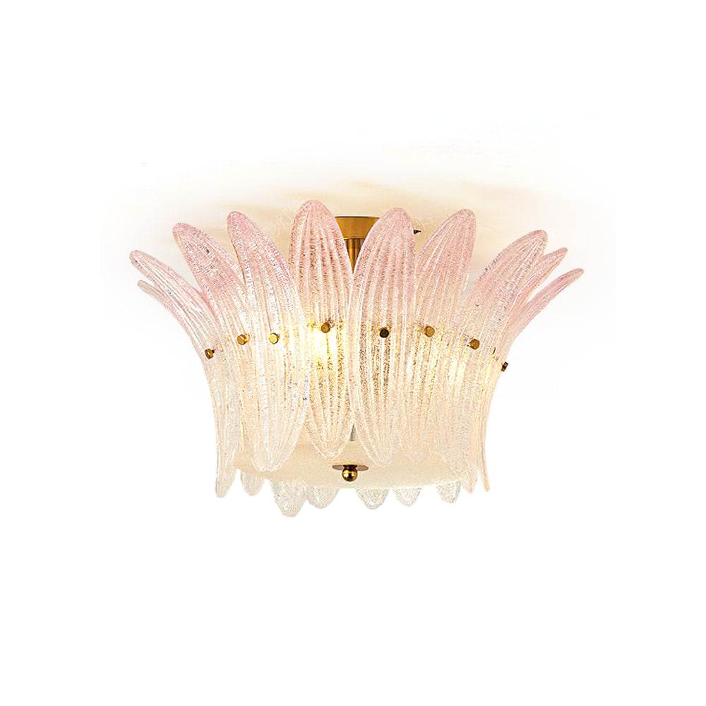 Treviso Ceiling Mount with botanical glass design, viewed from below.