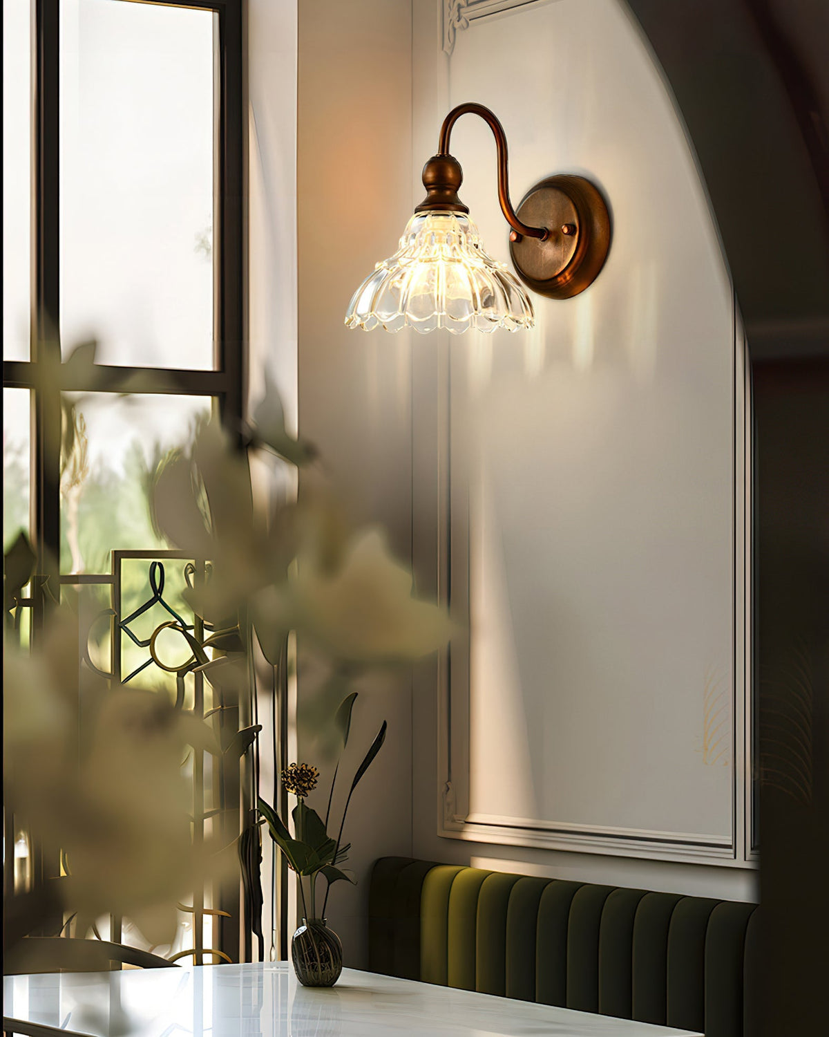 Model B of the Sutton Glass Wall Sconce shown against a plain background.