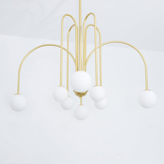Lustra Lustre Laiton Bras Courbés Blanc Globe