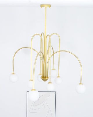 Lustra Lustre Laiton Bras Courbés Blanc Globe