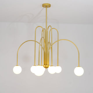 Lustra Lustre Laiton Bras Courbés Blanc Globe